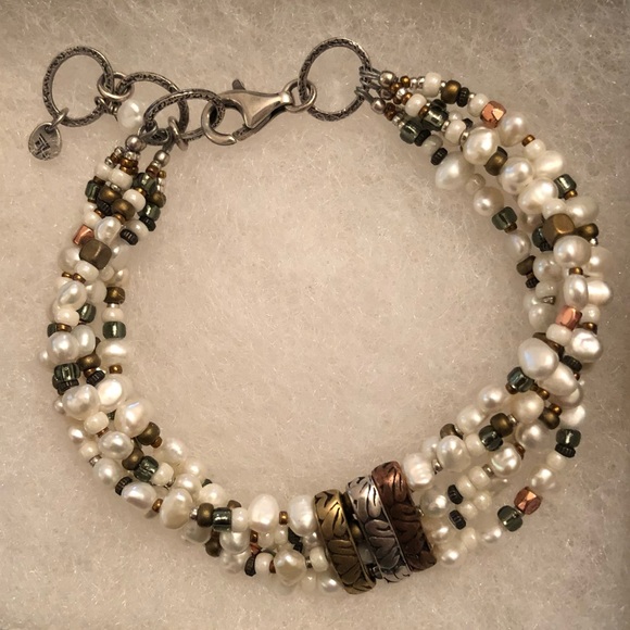 Silpada Sterling Silver Copper Brass Freshwater Pearl 5-Strand Bracelet B2188 - Picture 9 of 15